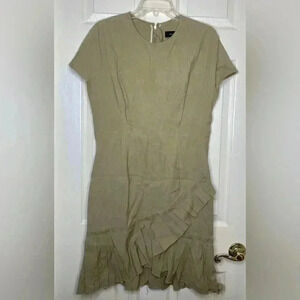 Woman ISABEL MARANT tan Khaki Linen Blend Ruffle Hem S/s Dress Sz 42 US 10